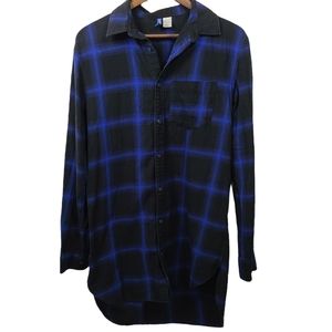 Divided Blue Plaid Button Front Hi Lo Dress Small
